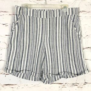 Prosecco Women’s Casual Shorts Striped Navy Ivory Linen Blend Size 16 Beach